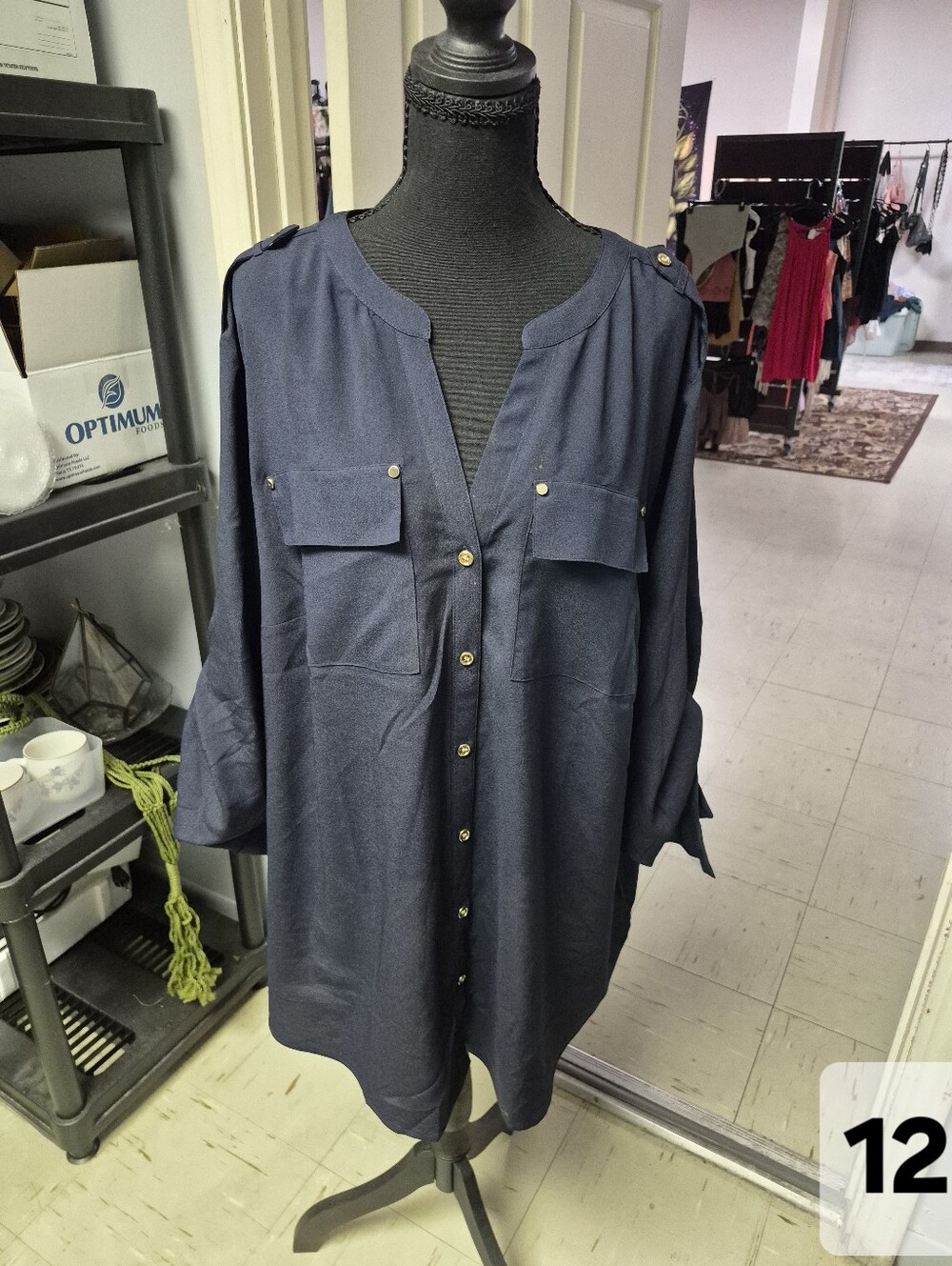 Charter Club Navy Gold-Button Casual Button-Down Shirt